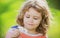 Head close up. Close up head shot of child. Kids face, little boy summer portrait. Summer vacation.