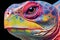 Head of a colorful turtle on a black background