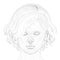 Head contour of a girl with a short haircut. A girl face with a serious expression. Front view. Vector illustration