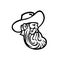 Head of Cowboy or Organic Grain Farmer with Full Beard Looking to Side Retro Mascot Black and White