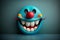 Head with a creepy smile of a wacky colorful clown on a solid flat background. AI generated. April fool\\\'s day