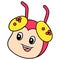 The head of a cute faced insect has two antennae. doodle icon drawing