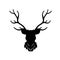 Head of deer. Black silhouette of stag. Horned forest animal. Hipster logo