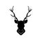 Head of deer. Black silhouette of stag. Horned forest animal. Hipster logo.