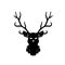 Head of deer. Black silhouette of stag. Horned forest animal. Hipster logo