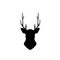 Head of deer. Black silhouette of stag. Horned forest animal. Hipster logo.