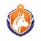 The head of a dog is centered on a sleek badge graphic, creating a contemporary logo design, Contemporary logo featuring a sleek