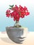 Head figurine planter with pink Adenium, Desert Flower