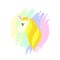 Head of a golden unicorn. Gold Horse Hair. on the background of the rainbow