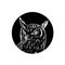 Head of Great Horned Owl Woodcut Retro Black and White