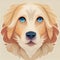 The head of a hairy dog. Muzzle of a dog with blue eyes. Stylized dog head. Red dog. Eared dog head. Digital