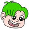 The head of a handsome green haired man smiled happily. doodle icon drawing