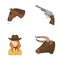 Head of a horse, a bull`s head, a revolver, a cowboy girl. Rodeo set collection icons in cartoon style vector symbol