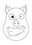 Head of hysterical pig in outline style. Kawaii animal.