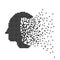 Head icon in disappearing, dotted halftone. Vector illustration