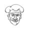 Head of Italian Chef Cook Baker or Food Worker Wearing Moustache Front View Drawing Retro Black and White