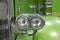 Head lamp of classic green semi truck