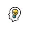 Head with light bulb in it, idea born in the head flat icon symbol, simple creative vector art of an imagination concept