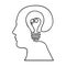 Head and lightbulb abstract wisdom icon image