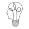 Head and lightbulb abstract wisdom icon image