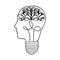 Head and lightbulb abstract wisdom icon image