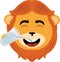 head lion cartoon drinking glass of water