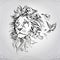 Head of a lion in a floral ornament with birds. vector illustration