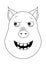 Head of malevolent pig in outline style. Kawaii animal.