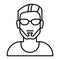 Head of man with glasses thin line icon. Male avatar with beard vector illustration isolated on white. Man face outline