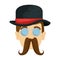 Head man hipster with mustache and tophat