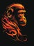 The head of a monkey with flames on it& x27;s face, a magical creature made of fire