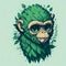 Head of a monkey with green fur in the form of leaves