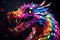 Head of Multicolored Fantasy Dragon. Mythological creatures. Fantastic monster. Mythological creatures. Ancient reptile. Dark