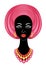 The head of a nice lady. On the head of an African American girl hung a bright handkerchief, turban. The woman is beautiful and