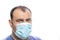 Head of the older man with blue surgical protective mask agains pandemic corona covid-19 virus