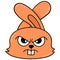 The head of the orange rabbit is angry and full of revenge, doodle icon drawing