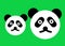 The head of a panda bear with bright green backdrop
