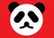 The head of a panda bear with no eye or closed eyes bright red backdrop