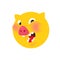 The head of a pig, yellow. Vector. Logo, symbol for the company. Emblem for fast food and food. Round head boar. Meat animal.