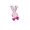 The head of a pink bunny. A bunny in a bow tie. Playful bunny. A sketch of the doodle logo