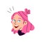 The head of a pink-haired girl with blue eyes. Young female face smiling. Avatar cartoon woman with short hair.