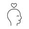 Head profile with love heart, mental health, line icon. Face with self love feeling. Mindfulness, positive thinking