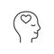 Head profile with love heart, mental health, line icon. Face with self love feeling. Satisfaction of mind, psychology