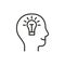 Head profile with think idea mind, line icon. Face with lightbulb. smart idea lamp symbol. Control of mind, positive