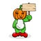 Head Pumpkin Doll With Blank Sign Wood. Vector Clip Art.