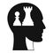 Head with queen and pawn chess icon, simple style