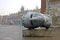 Head sculpture Eros Bendato on Market Square, Krakow, Poland