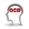 Head shape with red ocd text or Obsessive compulsive disorder