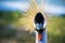 Head shot bird of Grey Crowned Crane