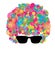 Head silhouette with clown colourful curly hair and black glasses isolated picture